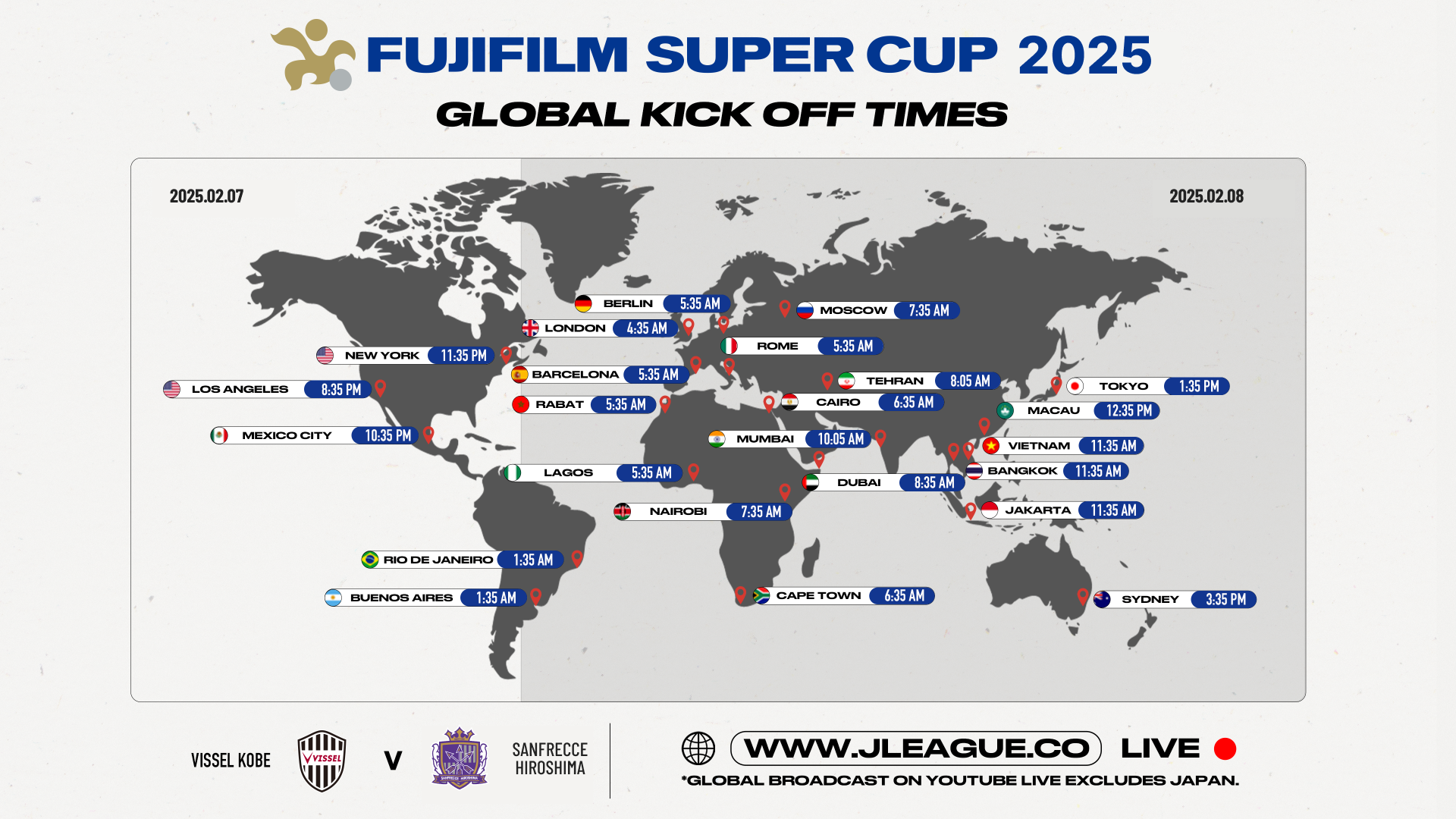 FujiFilm super cup 2025 global kickoff time